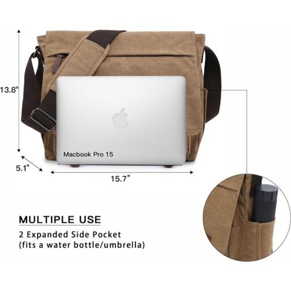 Large Canvas Messenger Bag Vintage Crossbody Shoulder Bag Laptop Briefcase - Picture 2 of 7